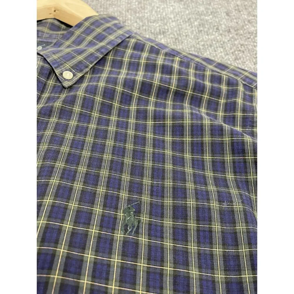 Polo Ralph Lauren Shirt Mens Large Blue Plaid Button Up Green Checks N3